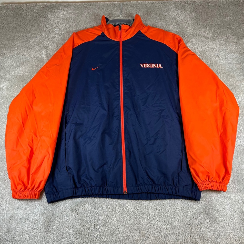 VTG Nike Virginia Cavaliers Windbreaker Mens Large Navy Orange Full Zip Jacket